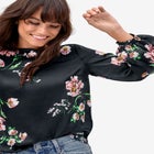 Blouson-Sleeve Satin Blouse image number null