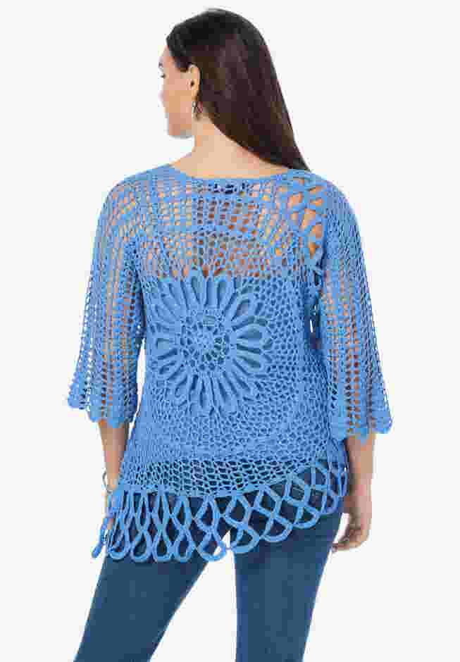 Plus Size Crochet Sweater with Starburst Pattern image number 1