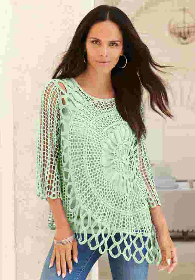 Plus Size Crochet Sweater with Starburst Pattern image number 3