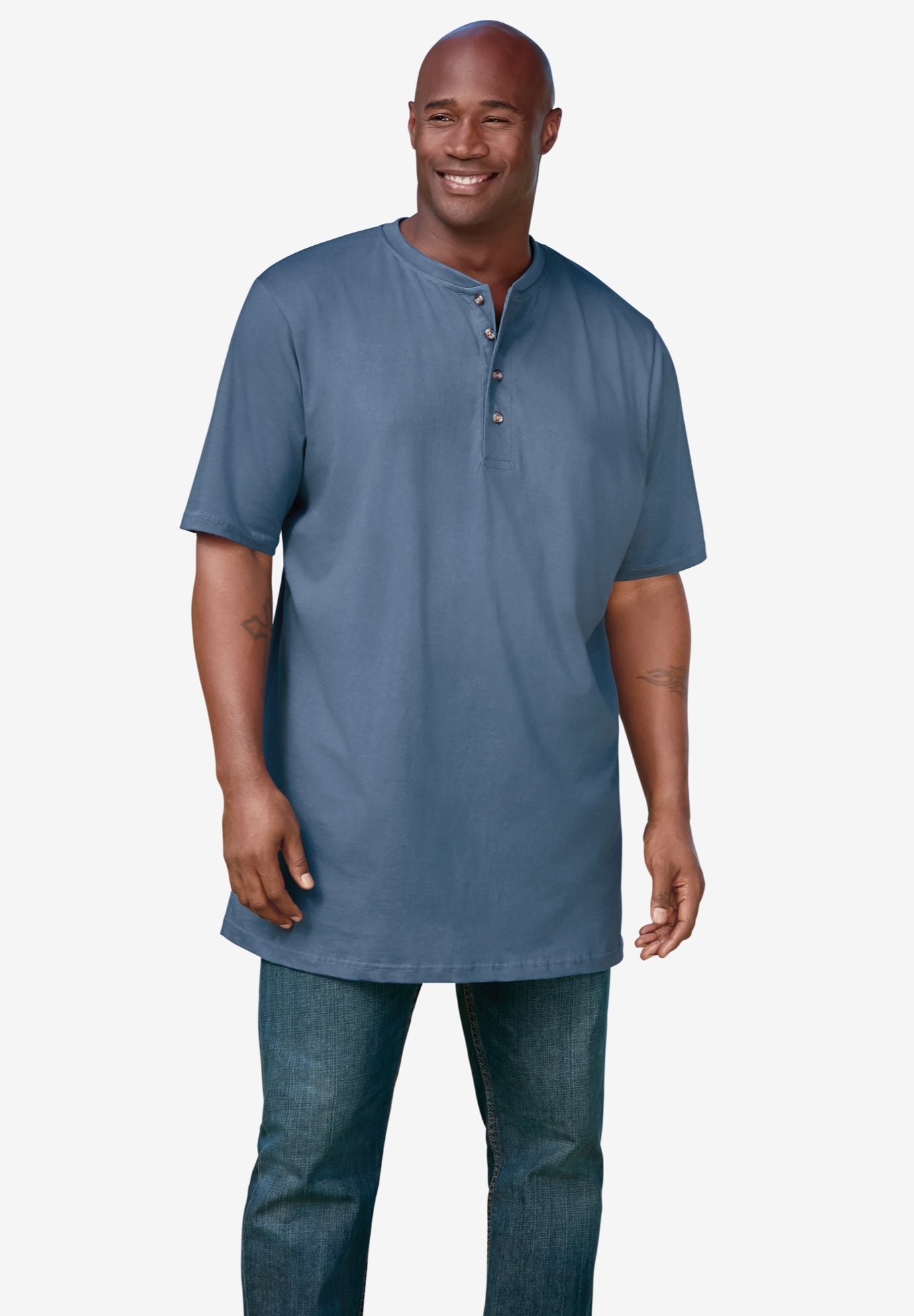 Heavyweight Longer-Length Short-Sleeve Henley Shirt image number 1