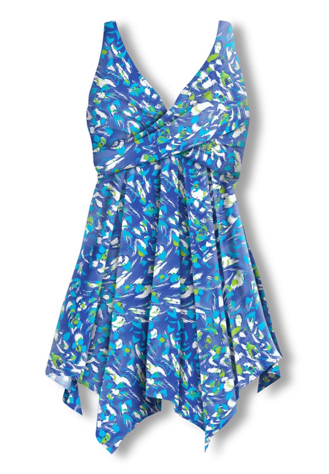 Handkerchief-Hem Twist-Front Tummy Control Two-Piece Swim Dress image number 4