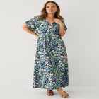 Stretch Knit Fit And Flare Elbow-Length Sleeve Tie-Back Maxi Dress image number 0