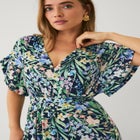 Stretch Knit Fit And Flare Elbow-Length Sleeve Tie-Back Maxi Dress image number 2