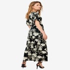 Stretch Knit Fit And Flare Elbow-Length Sleeve Tie-Back Maxi Dress image number null