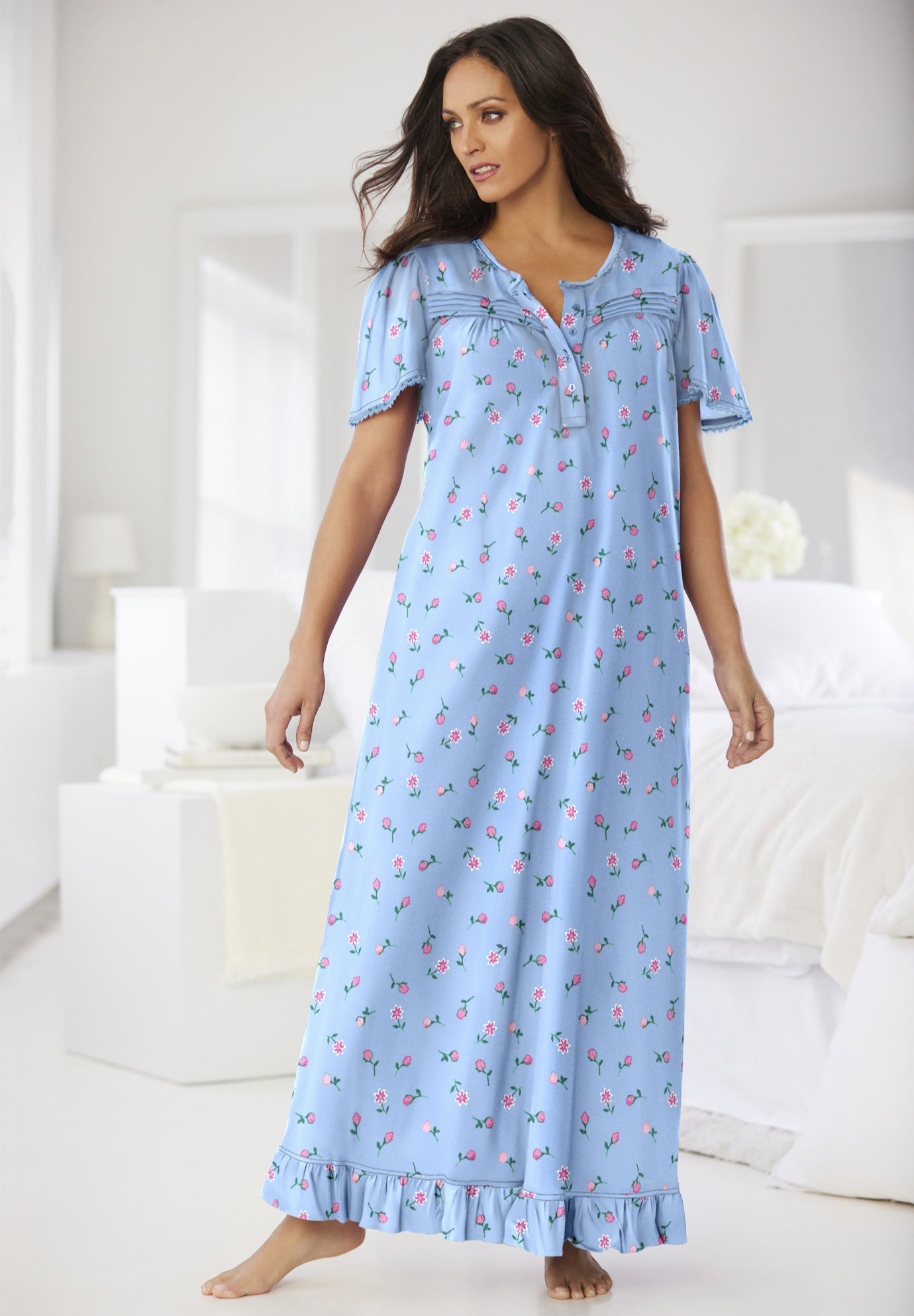 Long Floral Print Cotton Gown image number 3