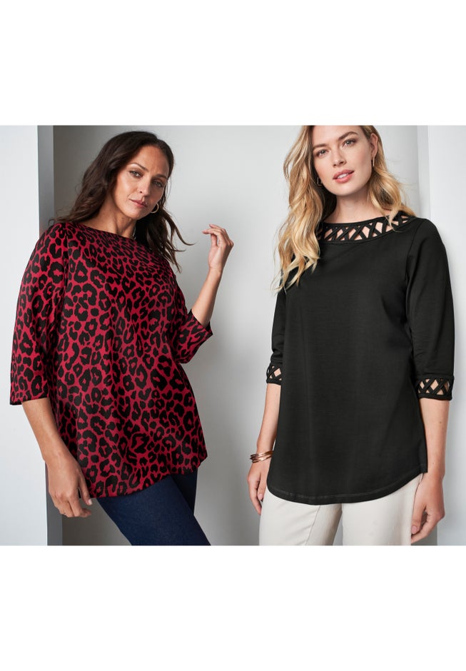 Stretch Cotton Lattice Boatneck Tunic image number 2