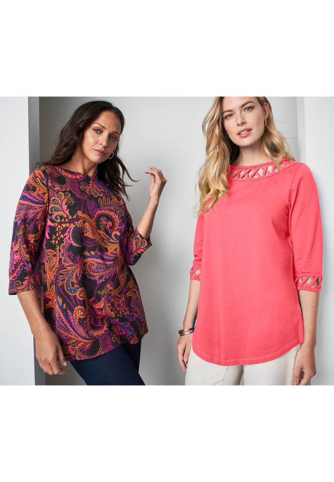 Stretch Cotton Lattice Boatneck Tunic image number 4