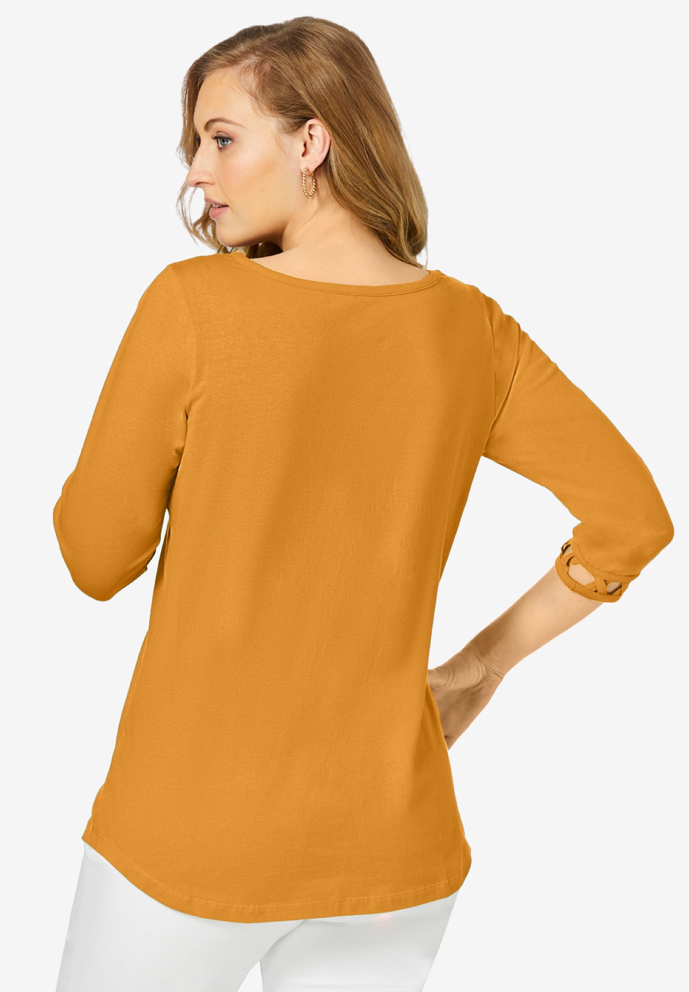 Stretch Cotton Lattice Boatneck Tunic image number 1