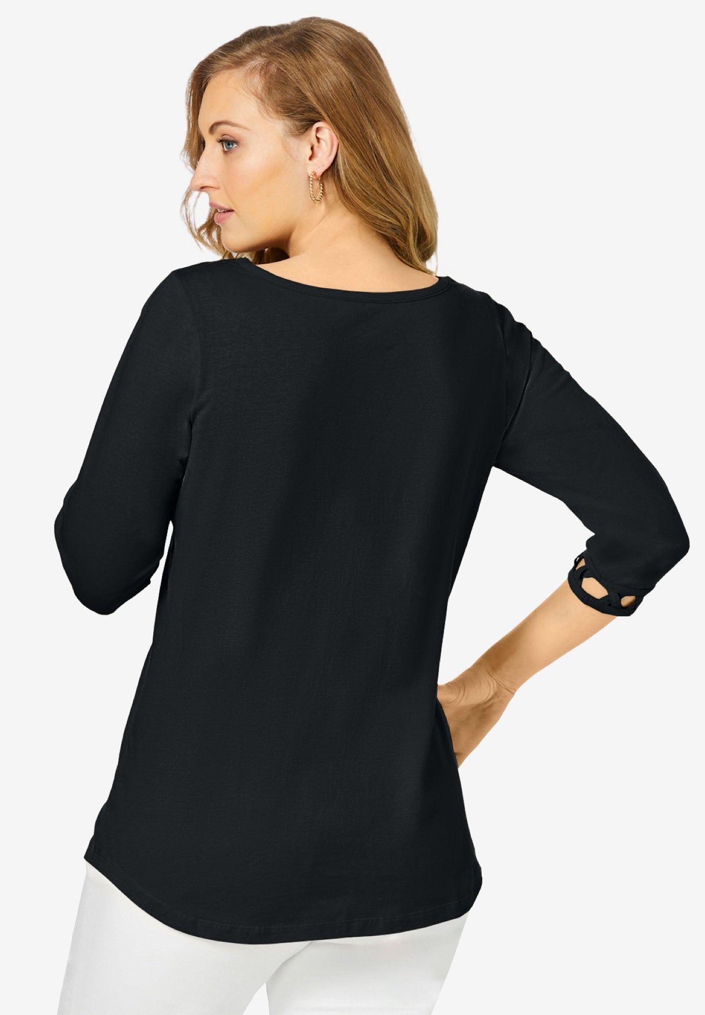 Stretch Cotton Lattice Boatneck Tunic image number 2