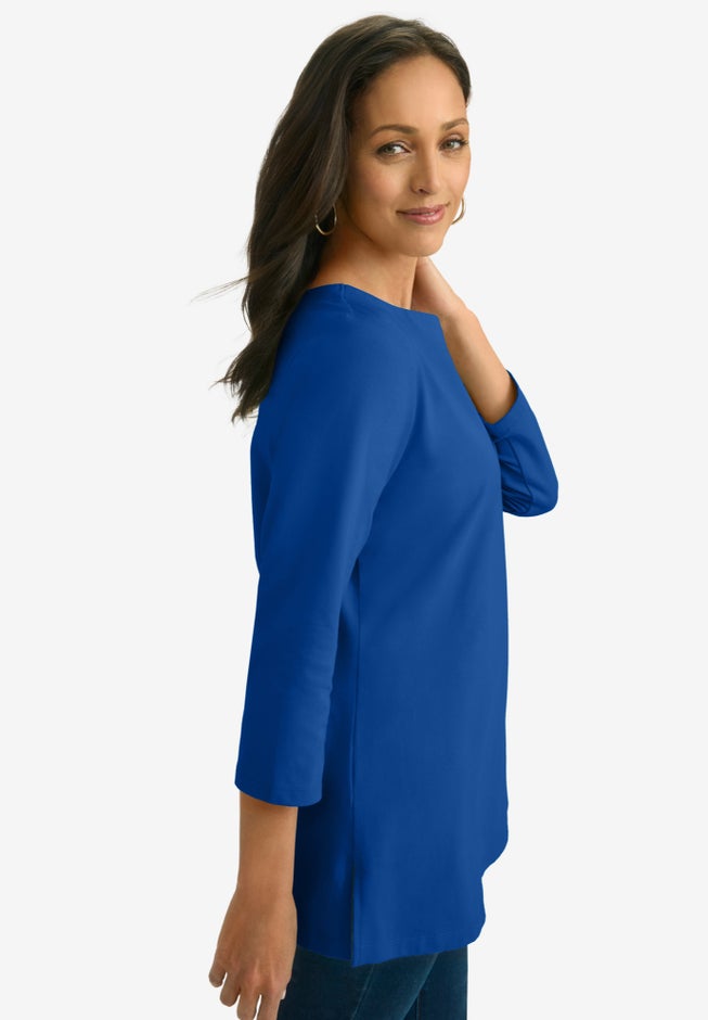 Stretch Cotton Notch Neck Tunic image number 1