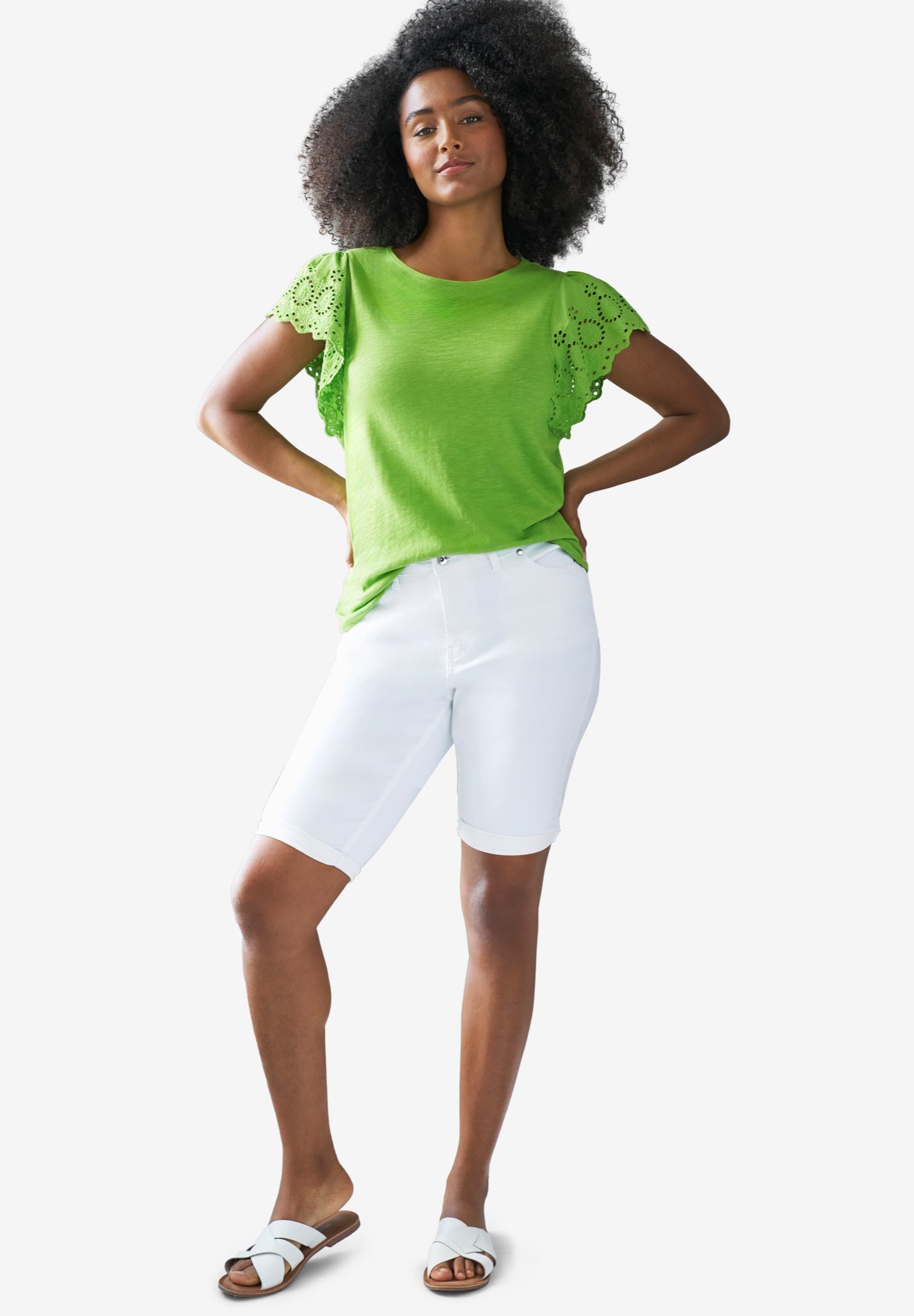 Mid-Rise Stretch Denim Bermuda Shorts image number 2