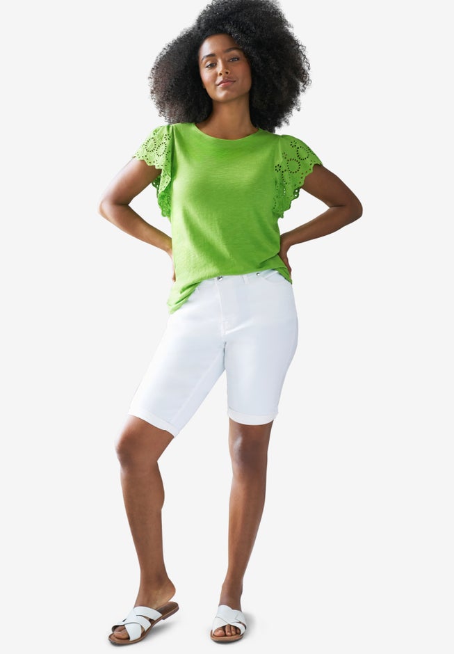 Mid-Rise Stretch Denim Bermuda Shorts image number 2