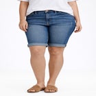 Mid-Rise Stretch Denim Bermuda Shorts image number null