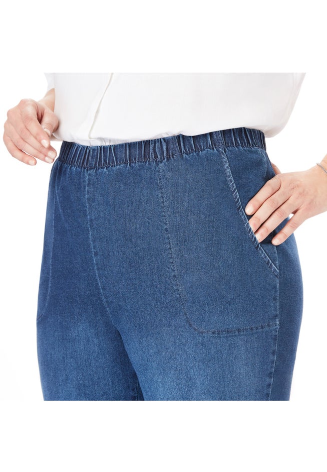 Straight Leg Fineline Pull-On Stretch Denim Jeans image number 6