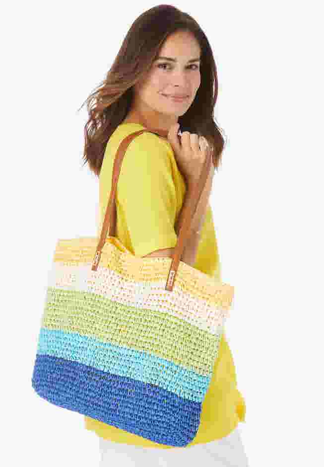 Color Block Straw Tote image number 0