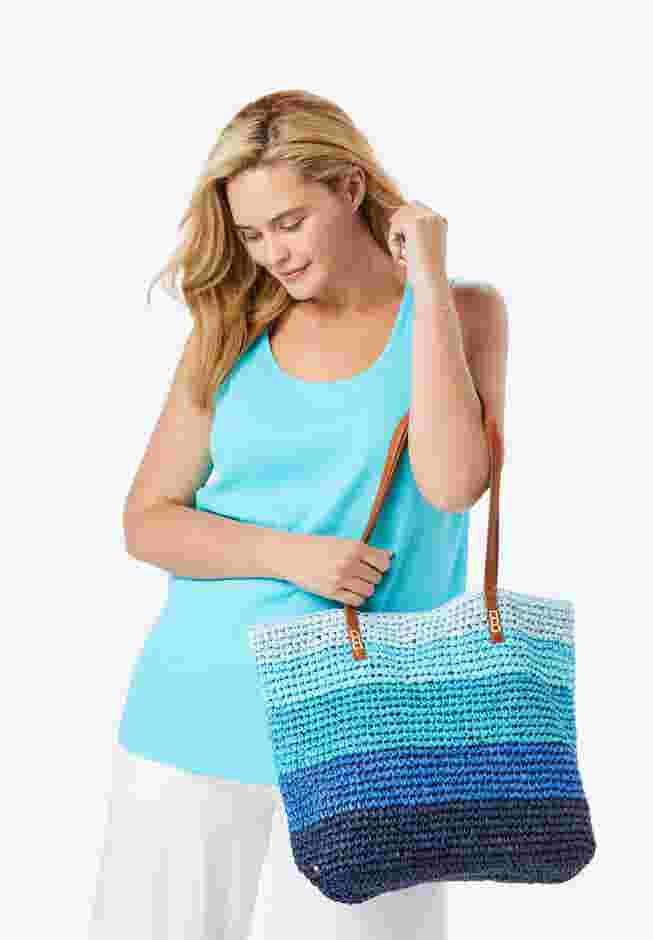 Color Block Straw Tote image number 0