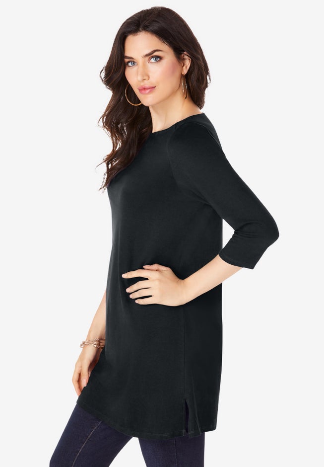 Plus Size Cotton Ultimate Boatneck Tunic with Side Slits image number 5