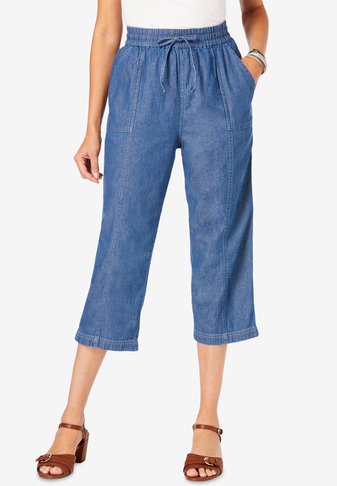 Plus Size Chambray Wide Leg Capri Pant image number 0