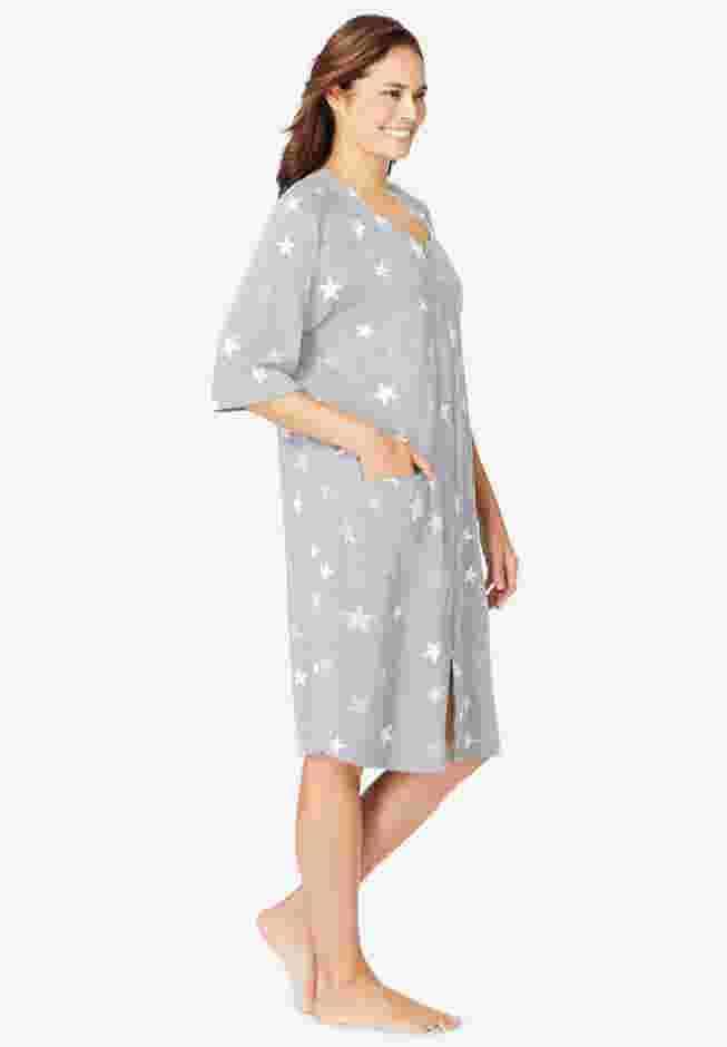 Short French Terry Zip-Front Robe image number 3