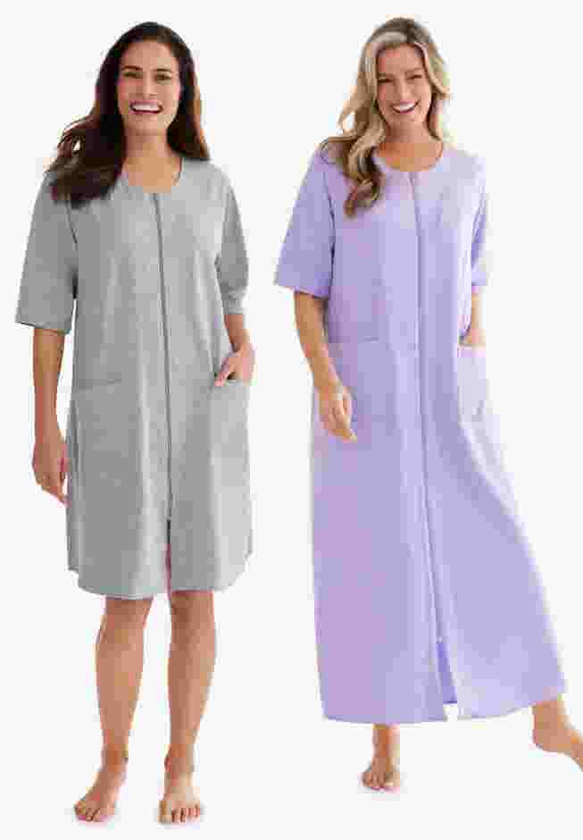 Short French Terry Zip-Front Robe image number 4