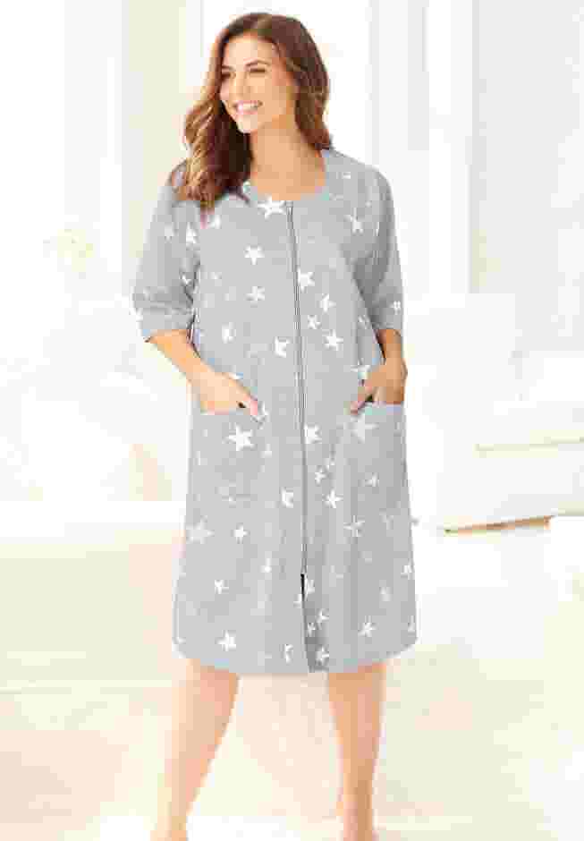 Short French Terry Zip-Front Robe image number 6