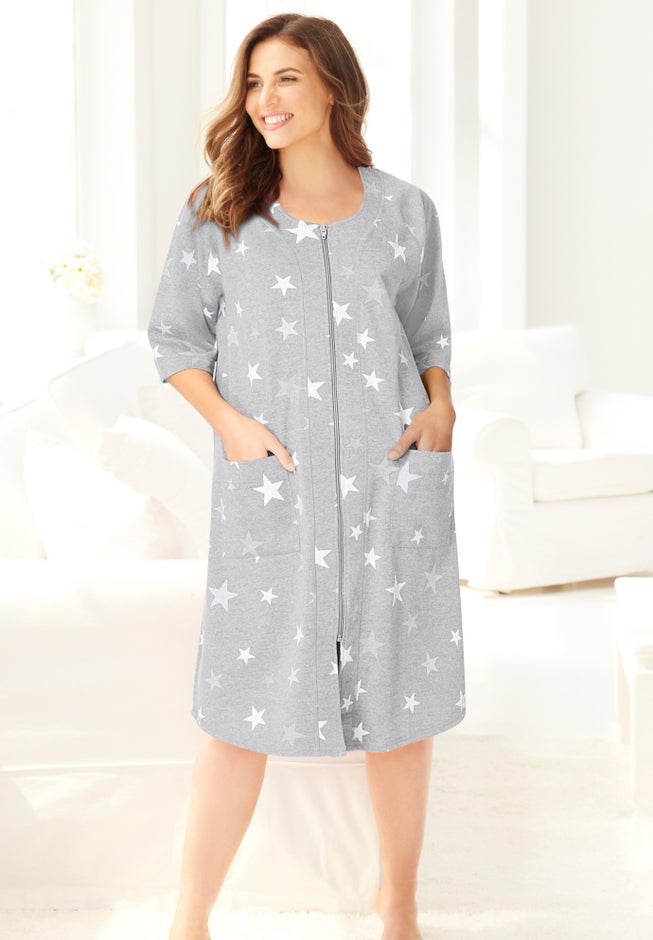 Short French Terry Zip-Front Robe image number 6