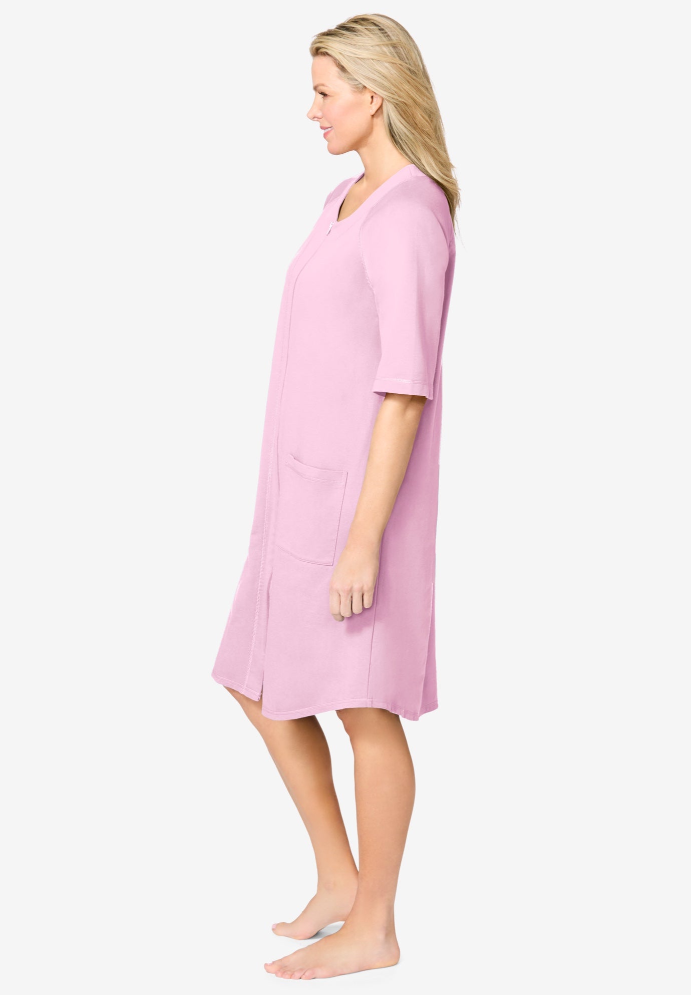 Short French Terry Zip-Front Robe image number 2