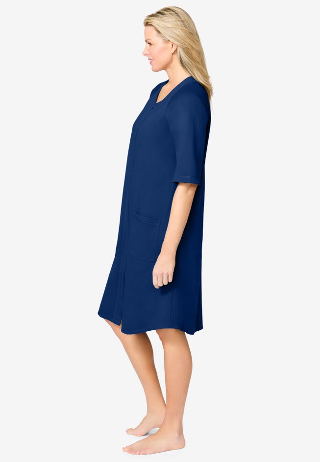 Short French Terry Zip-Front Robe image number 2