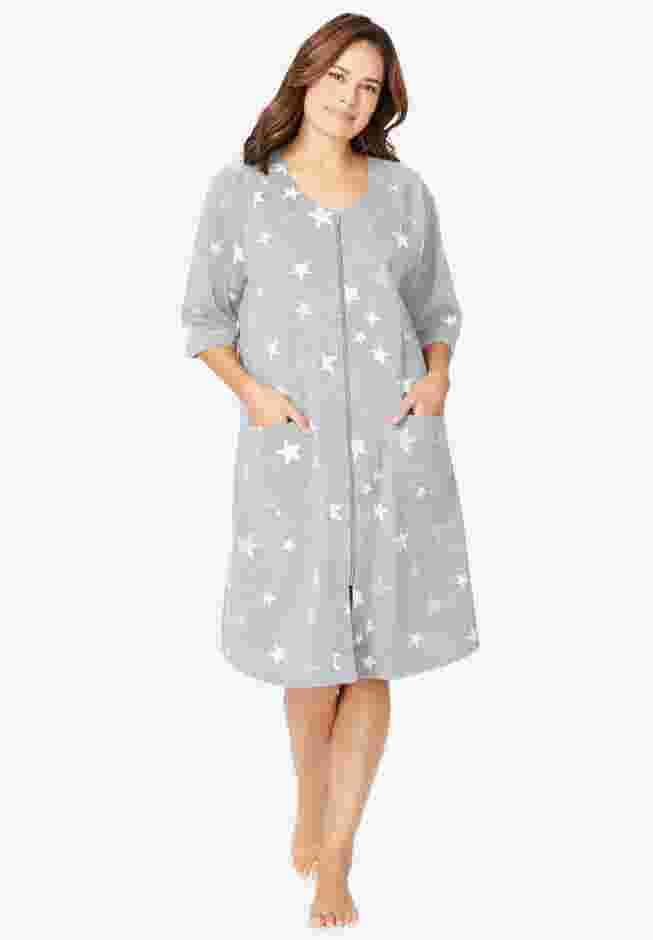 Short French Terry Zip-Front Robe image number 0