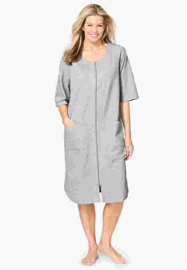Short French Terry Zip-Front Robe image number 0