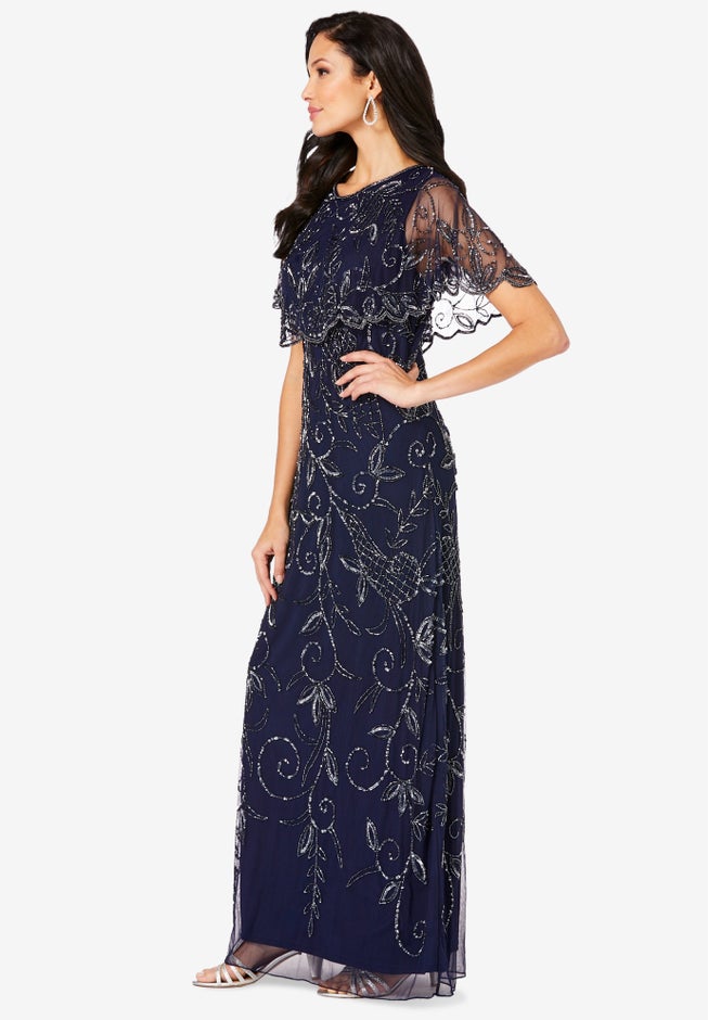 Plus Size Beaded Capelet Maxi Gown – Glam Evening Dress image number 2