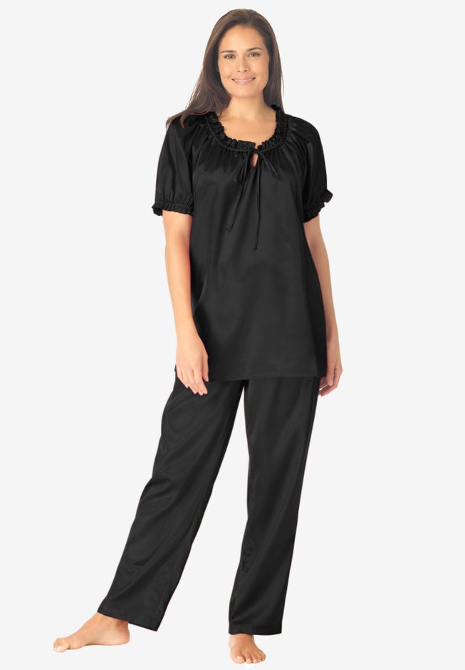 2-Piece Satin Peasant PJ Set image number null