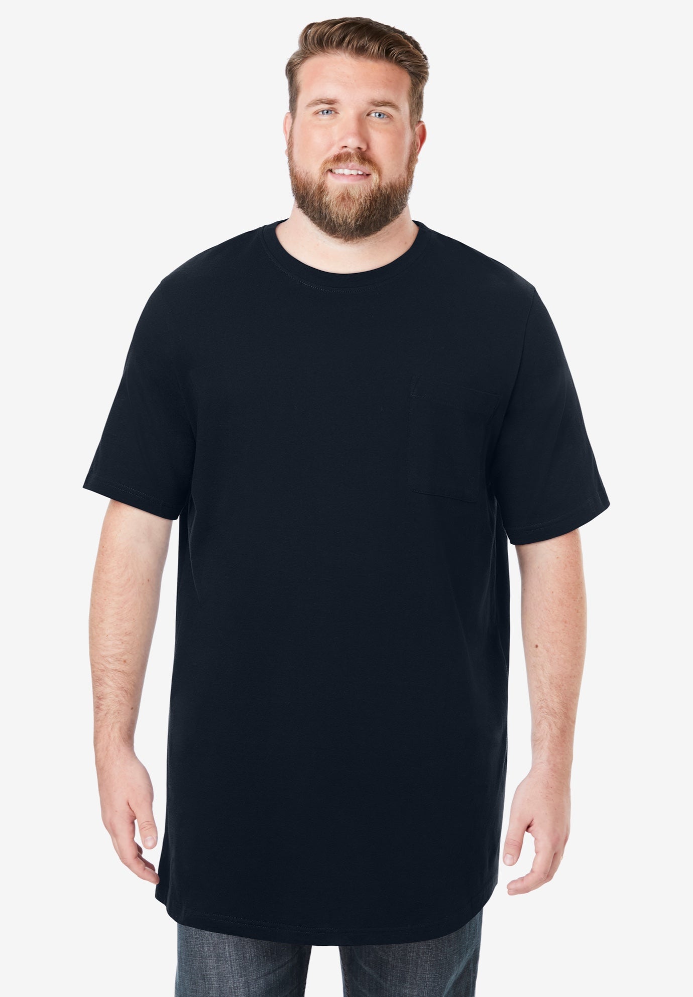 Shrink-Less&trade; Lightweight Longer-Length Crewneck Pocket T-Shirt image number 0