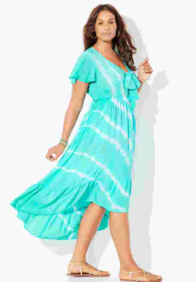 Tie-Dye V-Neck Cover Up Dress image number 3