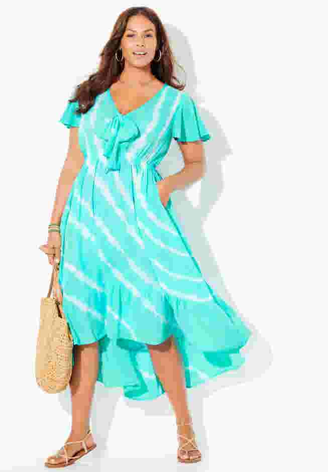 Tie-Dye V-Neck Cover Up Dress image number 4