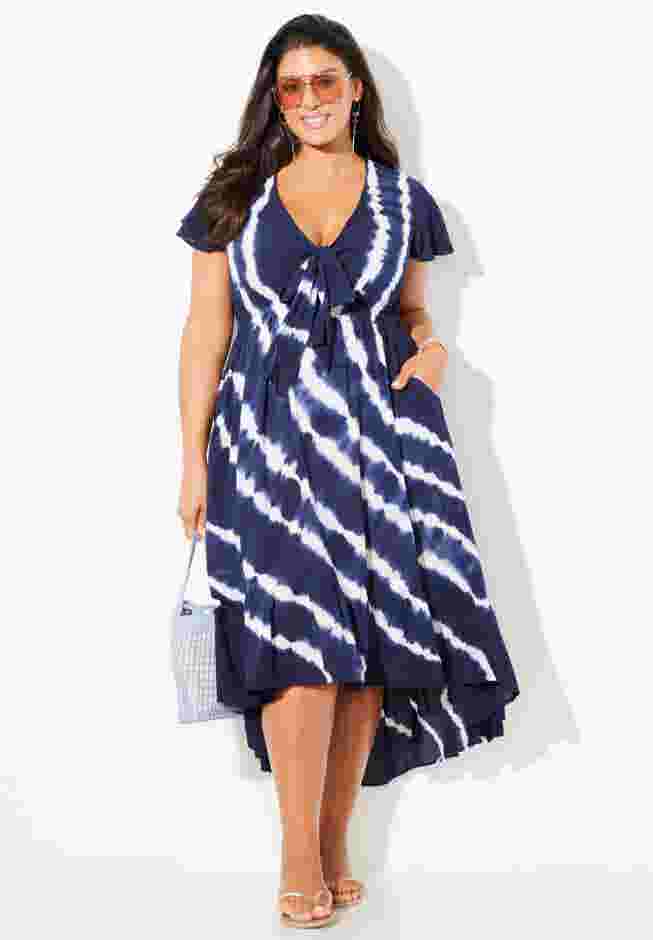 Tie-Dye V-Neck Cover Up Dress image number 0
