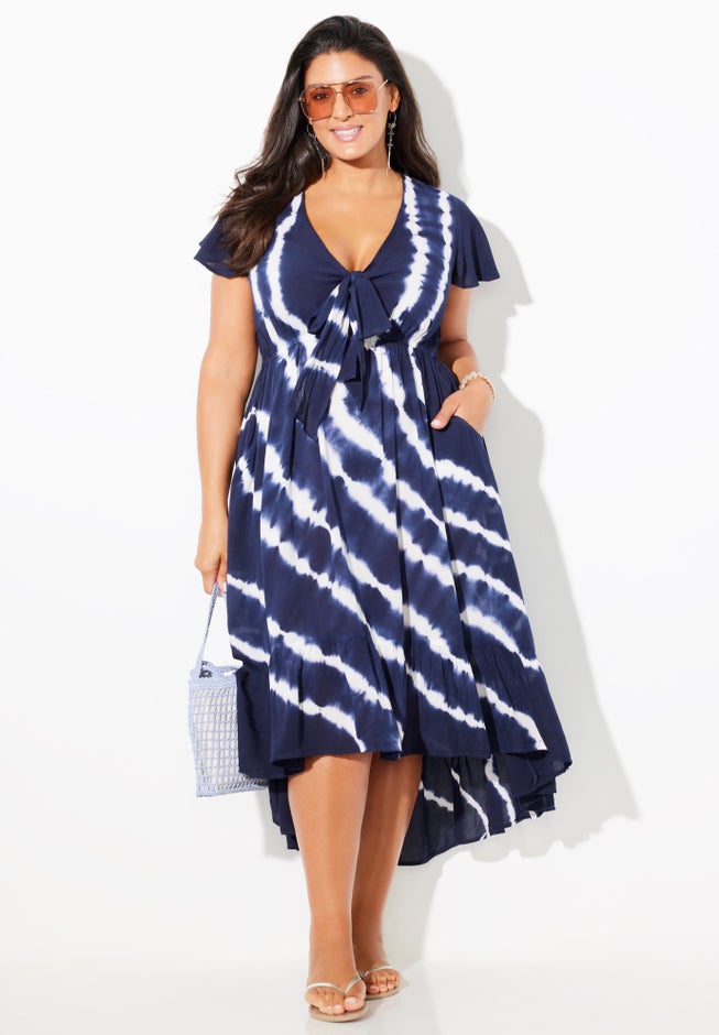 Tie-Dye V-Neck Cover Up Dress image number 0