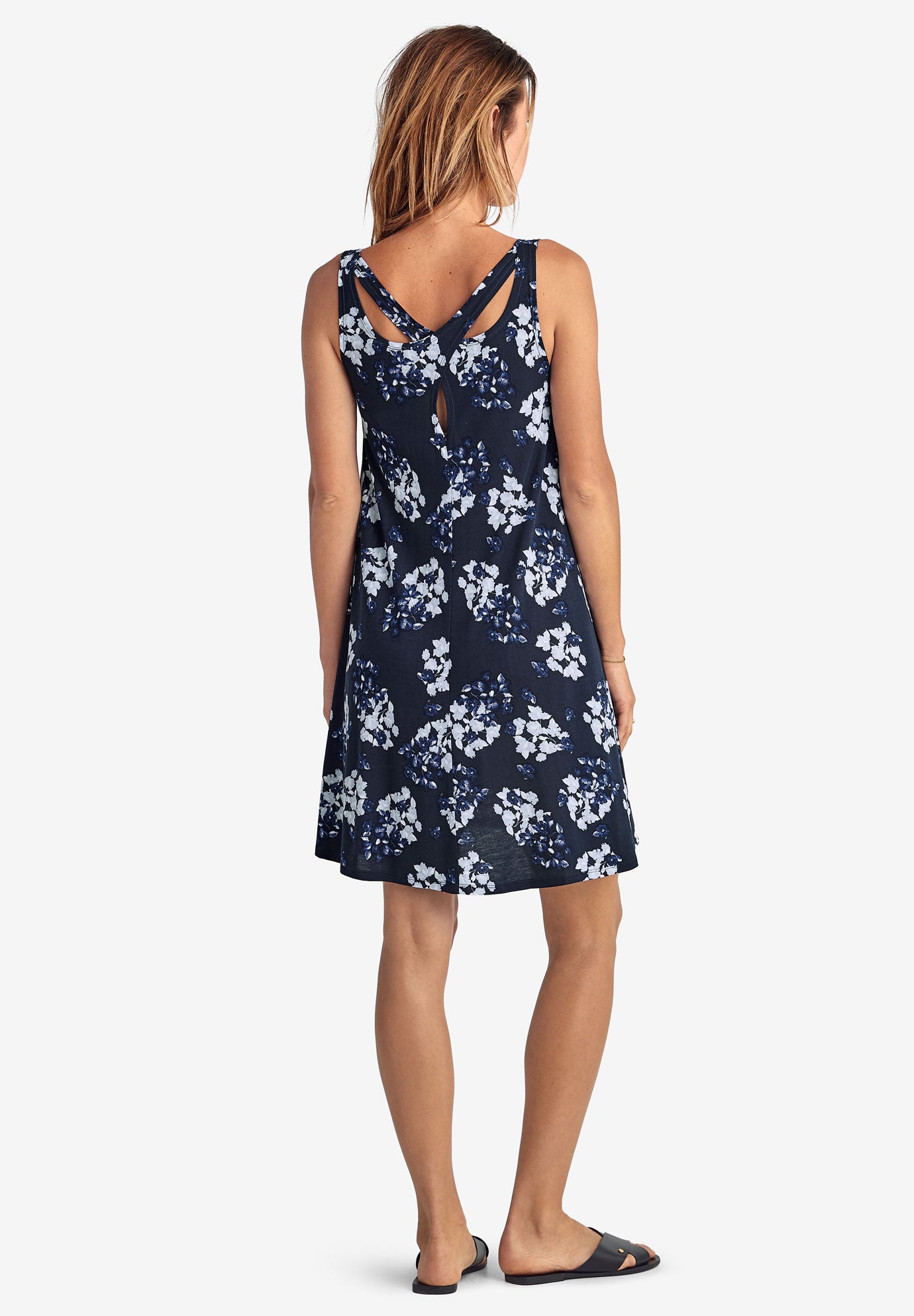 Stretch Jersey Knit A-Line Crossover Back Tank Short Dress image number 2