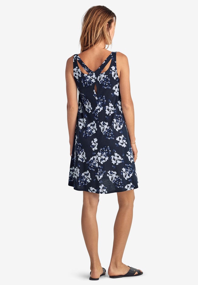 Stretch Jersey Knit A-Line Crossover Back Tank Short Dress image number 2