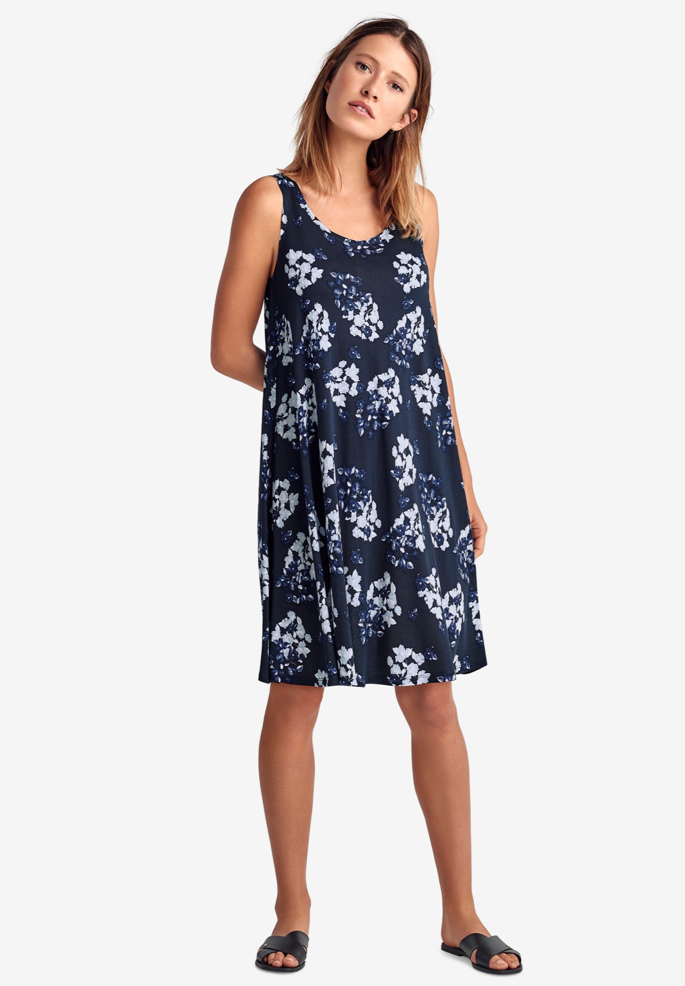 Stretch Jersey Knit A-Line Crossover Back Tank Short Dress image number 1