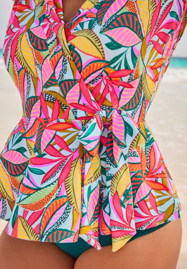 Short Sleeve Faux Wrap Tankini Top image number 3