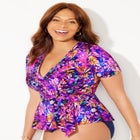 Short Sleeve Faux Wrap Tankini Top image number null