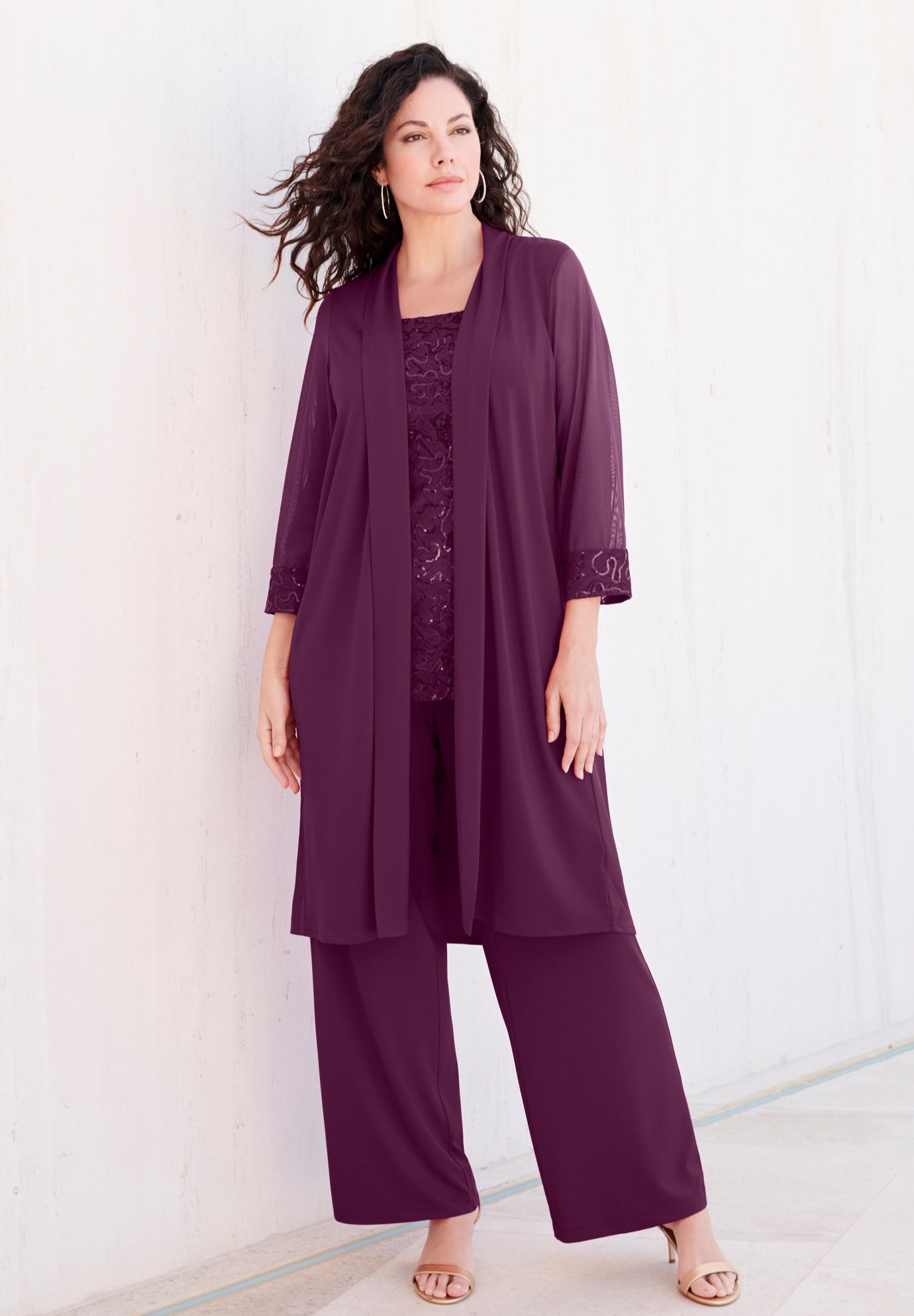 Plus-Size 3 Piece Knit Embellished Pant Set image number 0