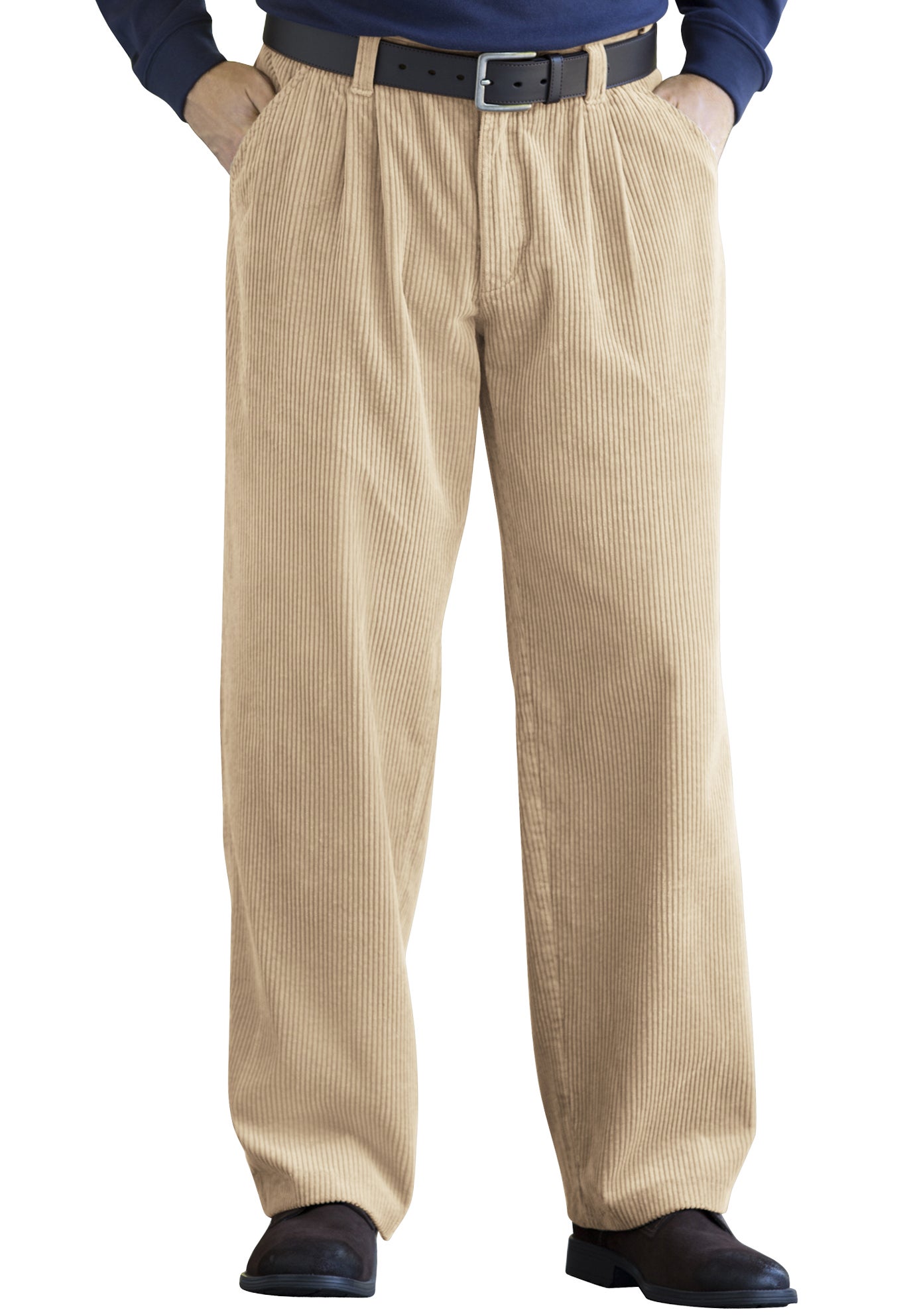 Expandable Waist Corduroy Pleat-Front Pants image number 0