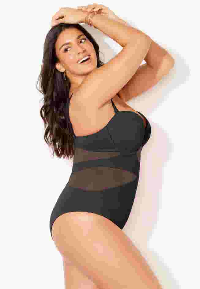 Mesh Spliced Bandeau Underwire One Piece Swimsuit image number 2