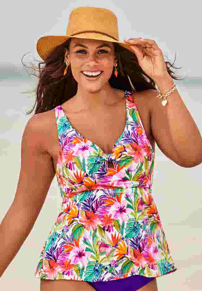 Knot Front V-Neck Underwire Tankini Top image number 0