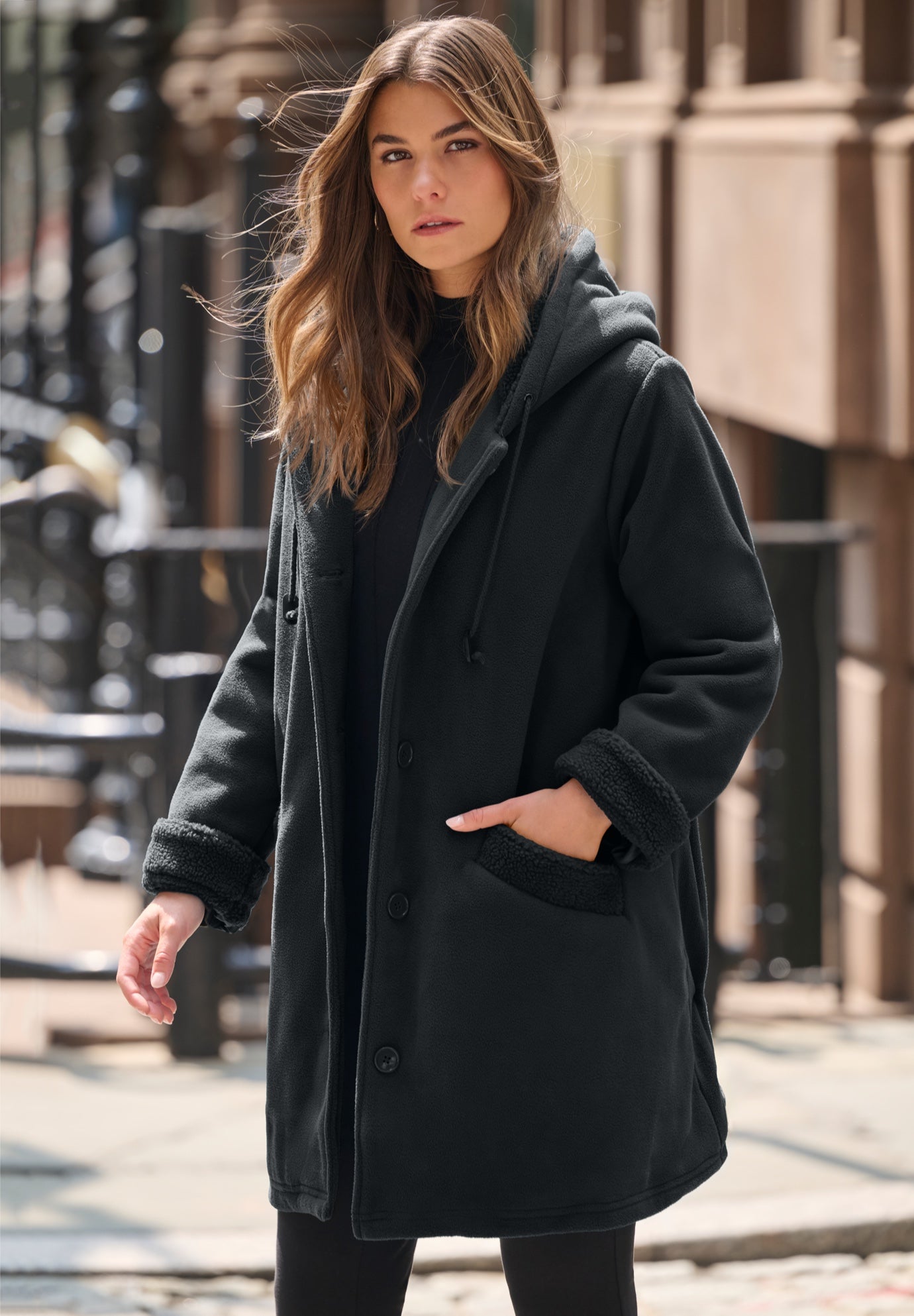 Plus Size Hooded Sherpa Fleece Coat image number 0