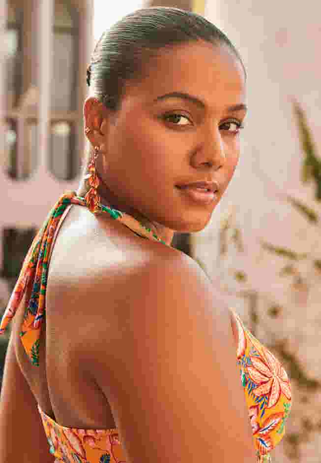 Braid Trim Halter Tankini Top image number 2