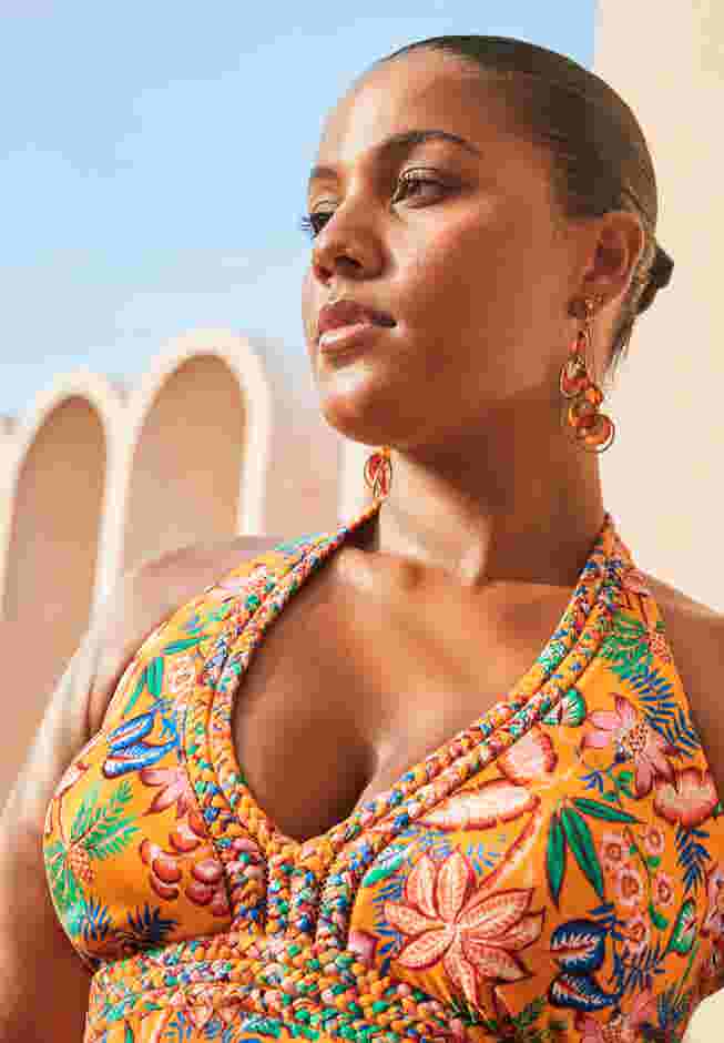 Braid Trim Halter Tankini Top image number 3