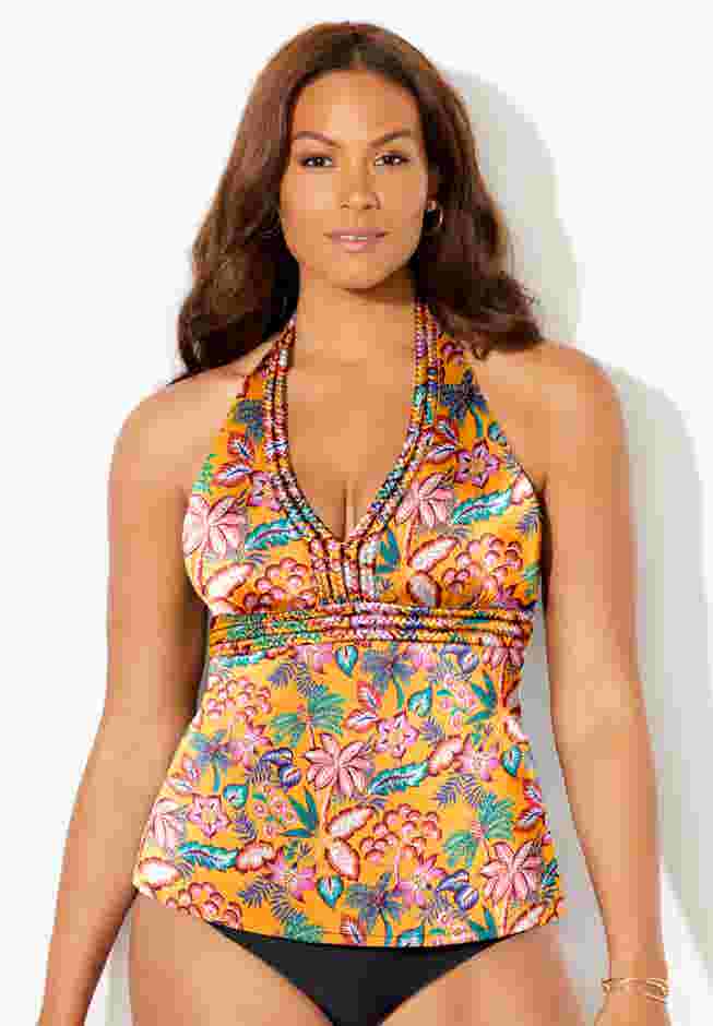 Braid Trim Halter Tankini Top image number 0